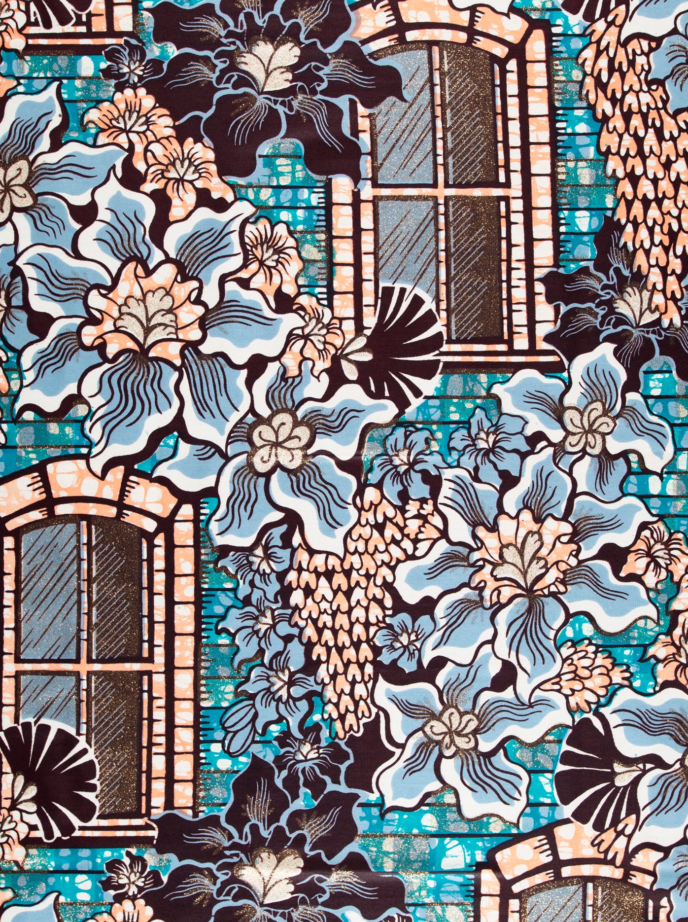 Vibrant blue peach floral wallpaper grand super-wax vls7072.008