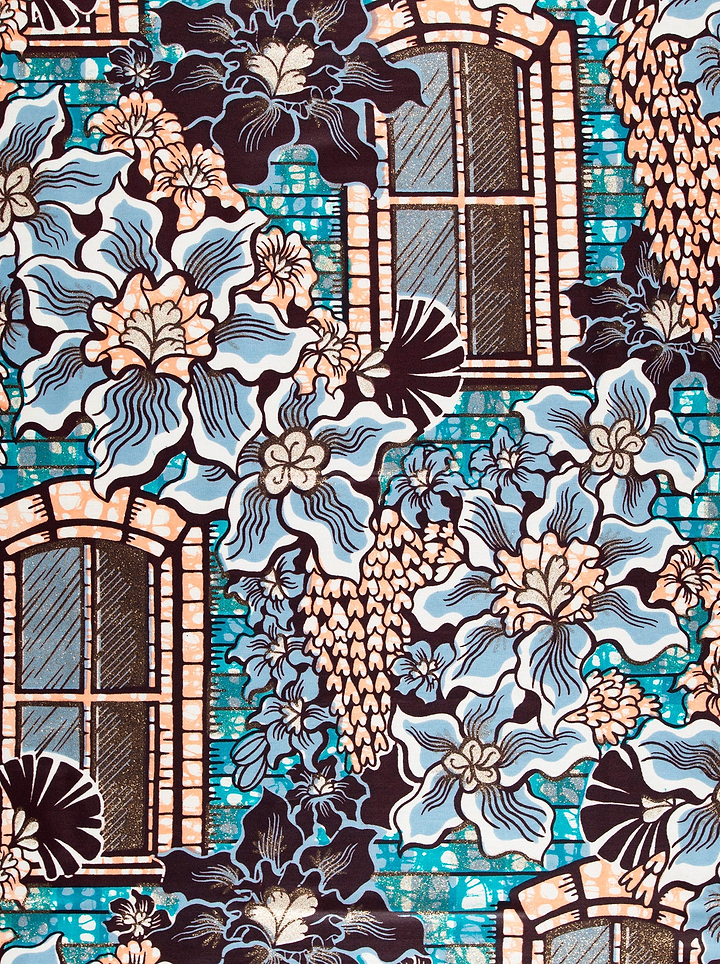 Vibrant blue peach floral wallpaper grand super-wax vls7072.008