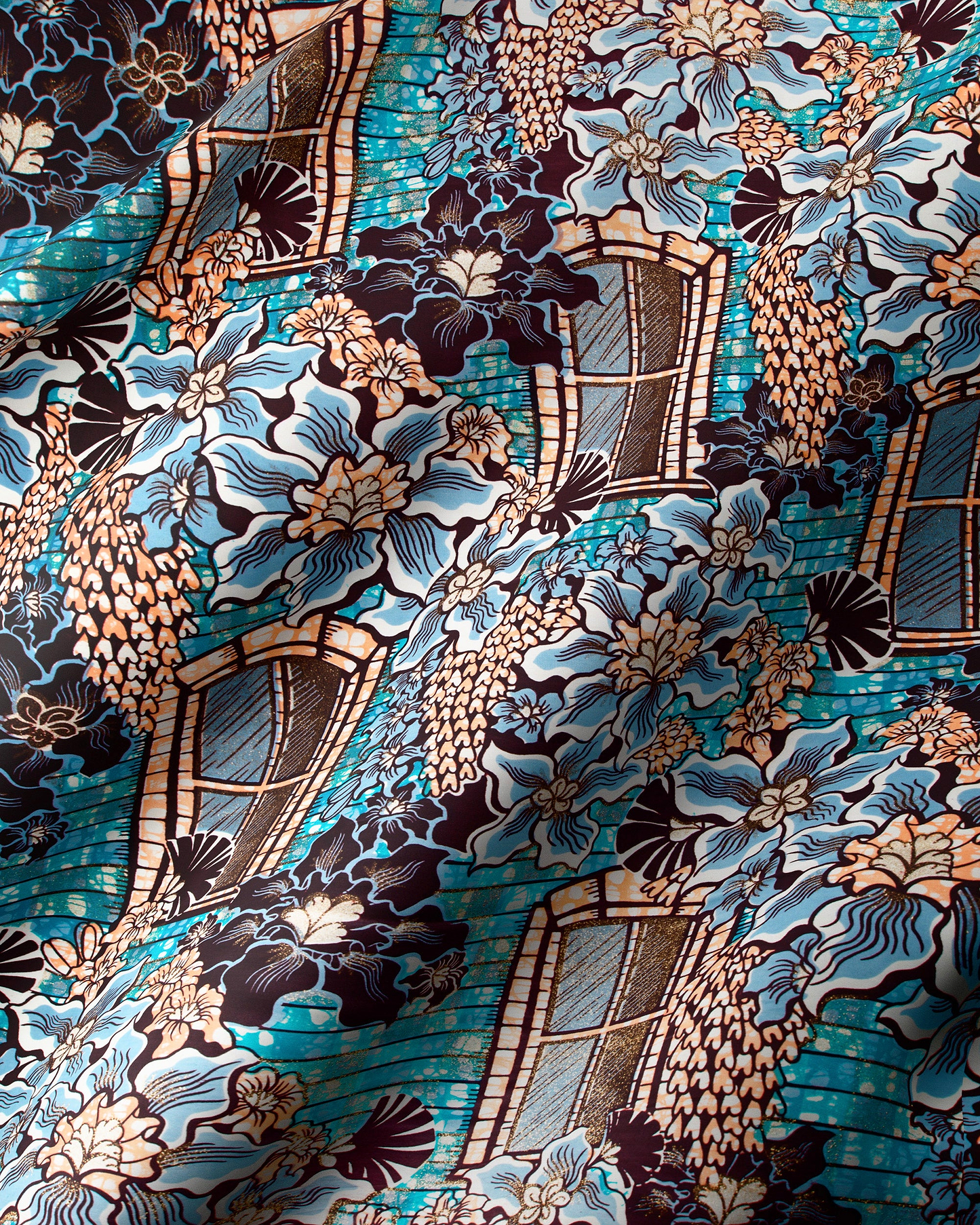 Vibrant turquoise fabric whimsical pattern grand super-wax vls7072.008