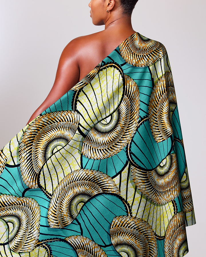 Vibrant turquoise gold patterned fabric super-wax vls7254.007