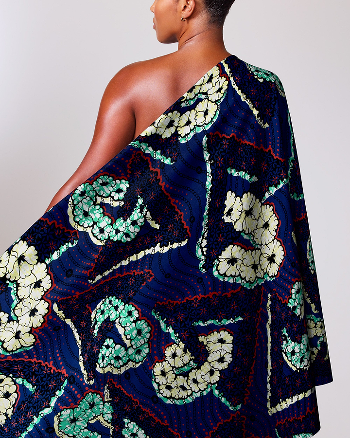 Vibrant navy blue one-shoulder wrap super-wax vls7465.004