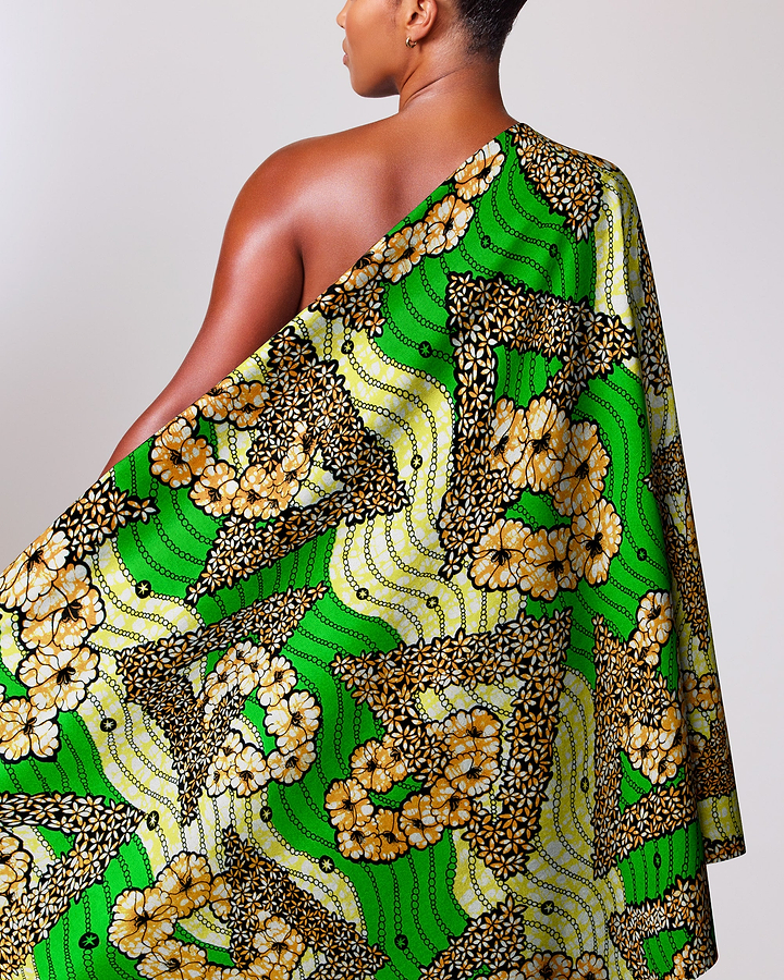 Vibrant green yellow brown floral-patterned super-wax vls7465.008