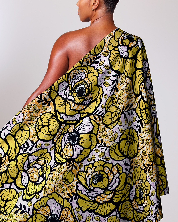 Vibrant yellow white floral print super-wax vls7783.012