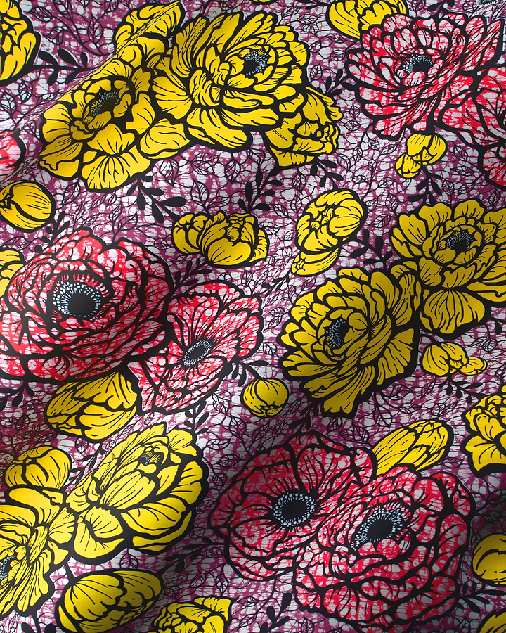 Vibrant yellow pink floral fabric super-wax vls7783.015