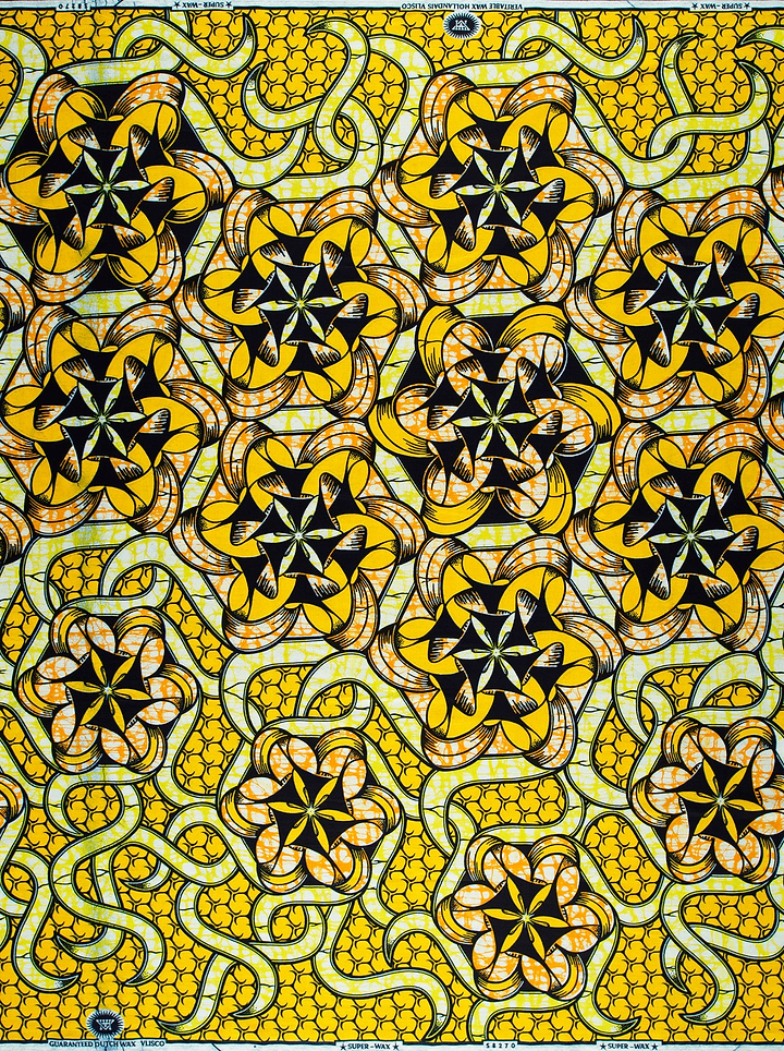Vibrant yellow black patterned african super-wax vls8270.001