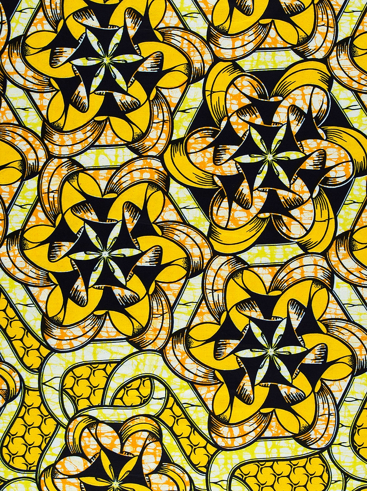 Vibrant yellow black geometric-patterned african super-wax vls8270.001