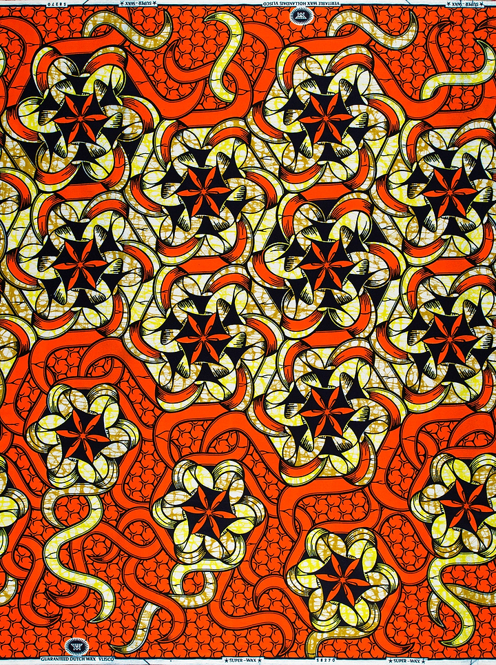 Vibrant orange black cream-colored african super-wax vls8270.007