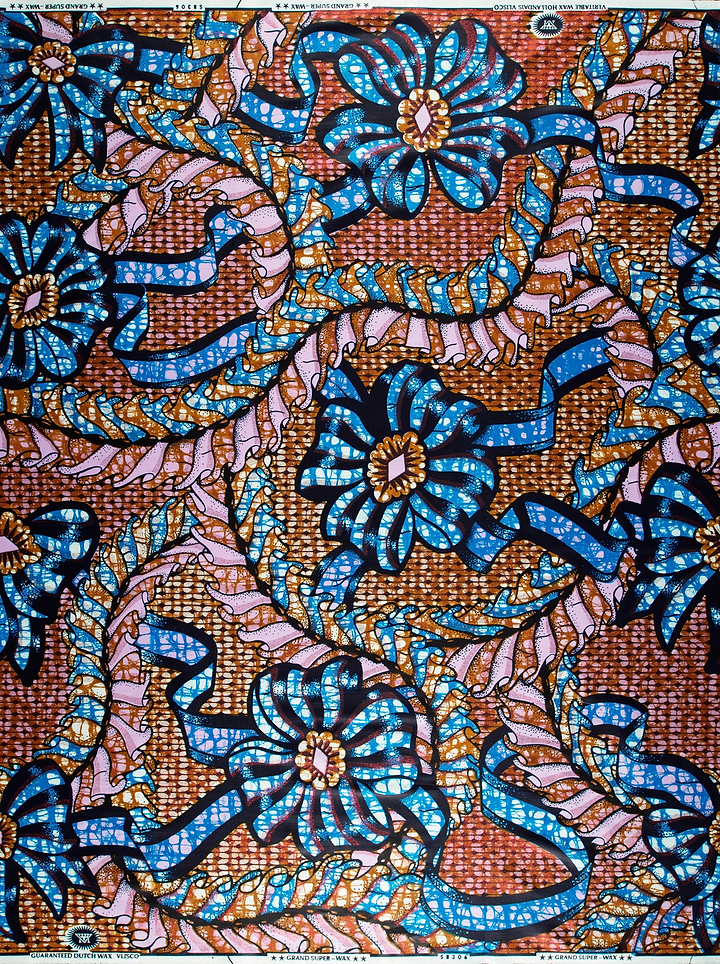 Vibrant blue pink floral-patterned african grand super-wax vls8306.005
