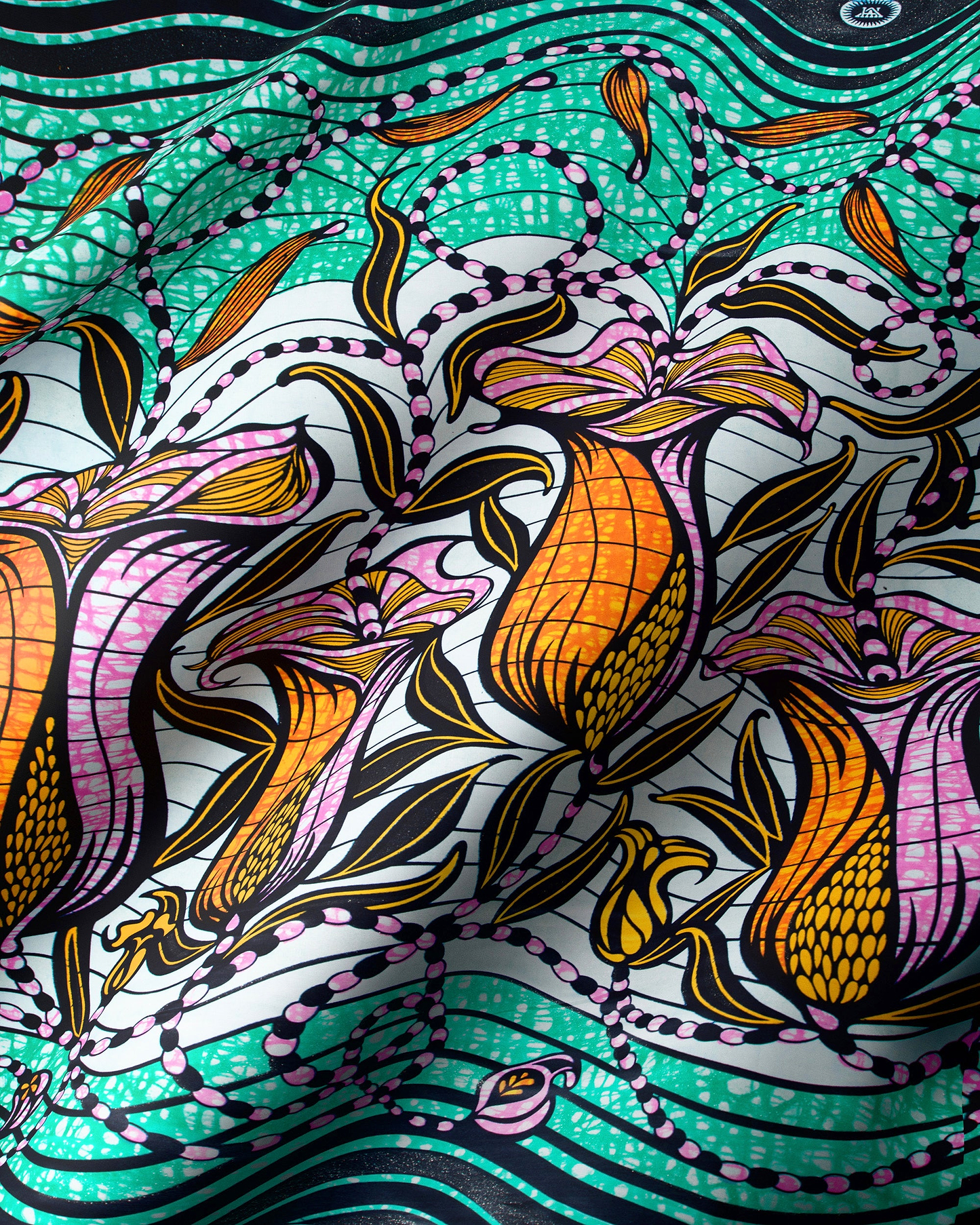 Vibrant green orange pink floral-patterned grand super-wax vls9099.003