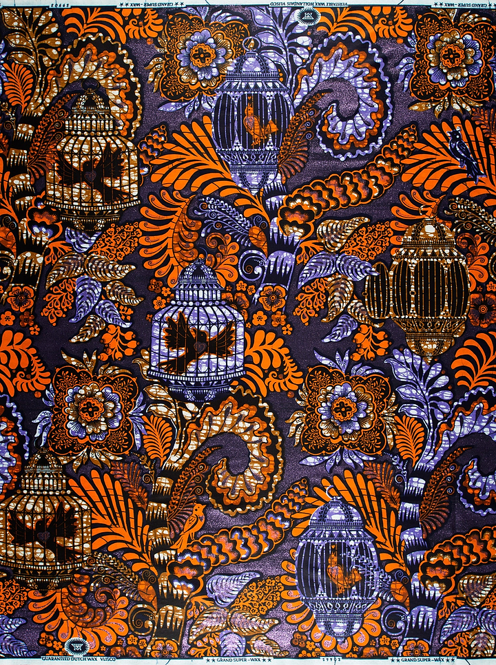 Vibrant orange purple patterned fabric grand super-wax vls9903.007
