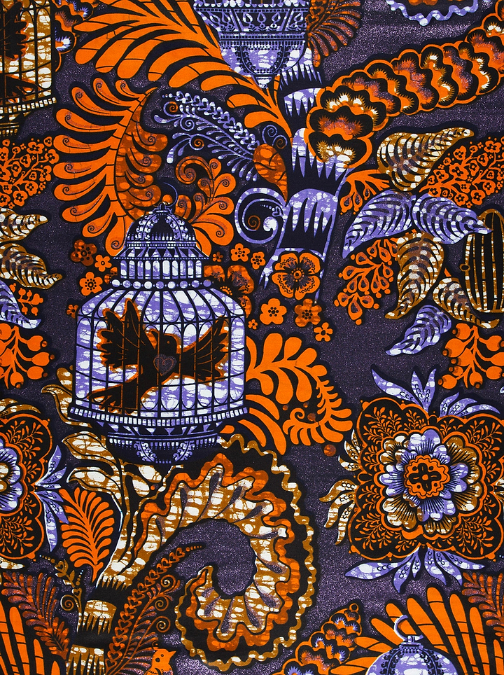 Vibrant orange purple patterned fabric grand super-wax vls9903.007