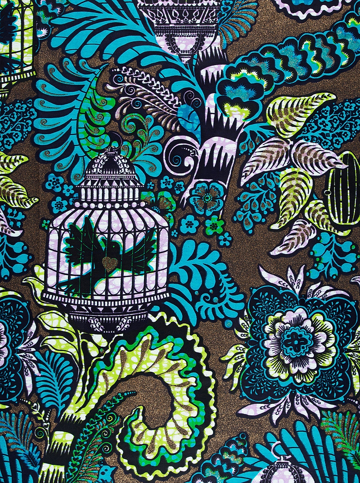 Vibrant turquoise green botanical print grand super-wax vls9903.012