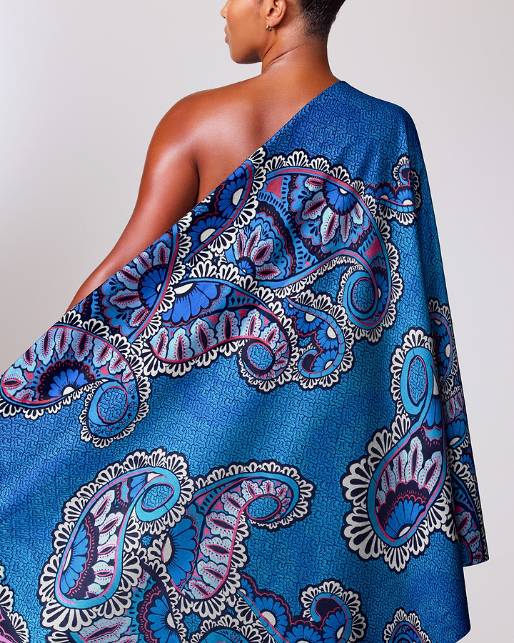 Vibrant blue one-shoulder dress intricate satin royal vlw0390.007