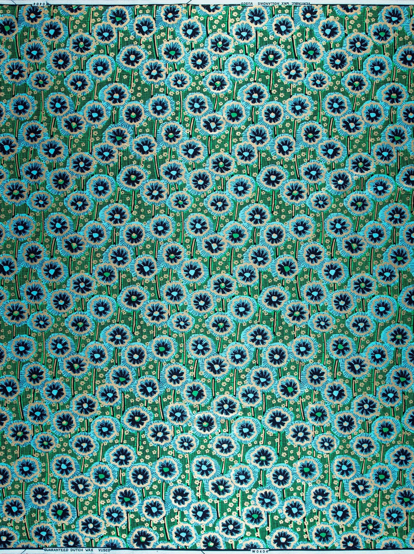 Green fabric pattern blue black wax hollandais vlw0404.017