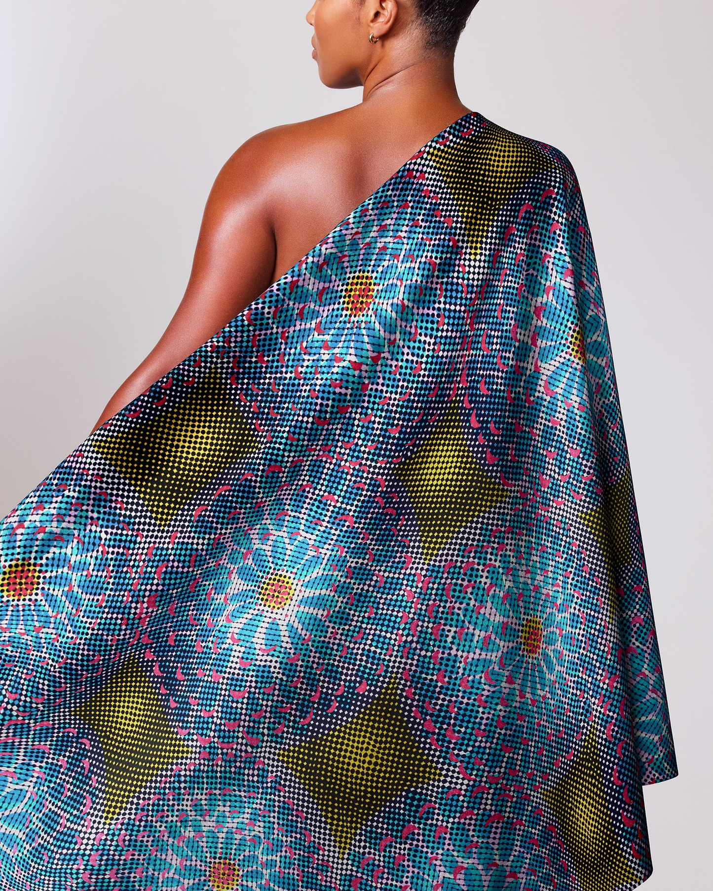 Vibrant one-shoulder wrap dress teal satin royal vlw1787.003