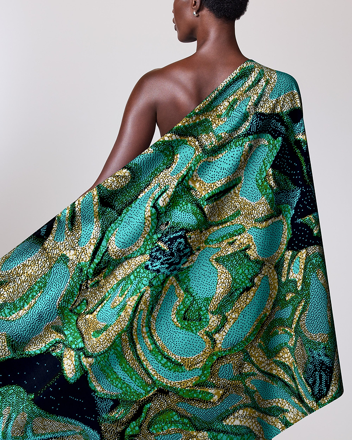 Vibrant one-shoulder wrap dress bold wax hollandais vlw2850.002