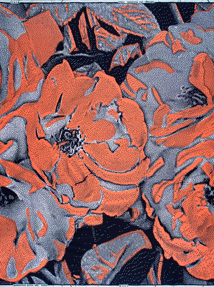 Vibrant orange gray floral patterned wax hollandais vlw2850.005