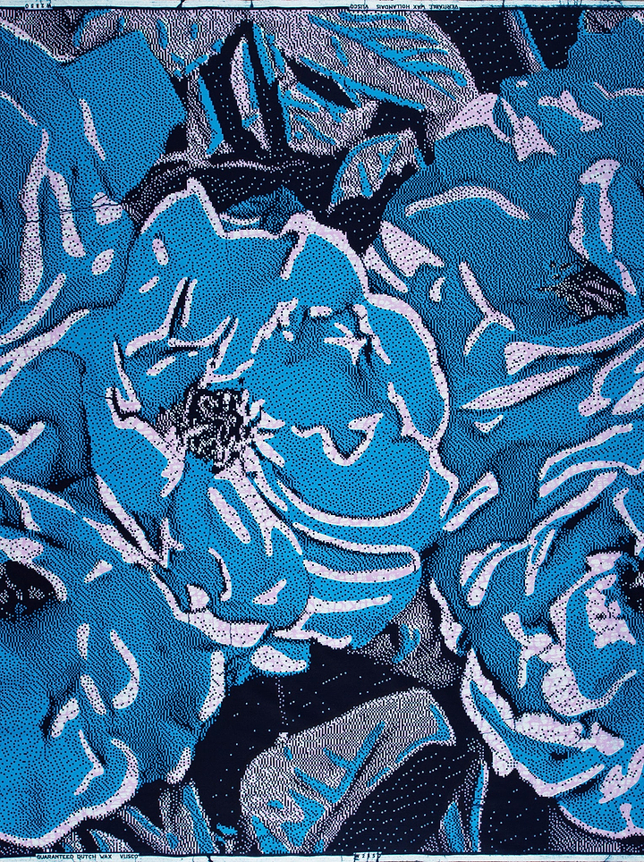 Vibrant blue floral fabric bold wax hollandais vlw2850.006
