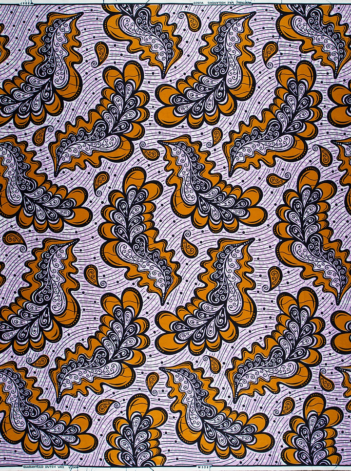 Vibrant orange gray paisley-patterned african wax hollandais vlw3067.011