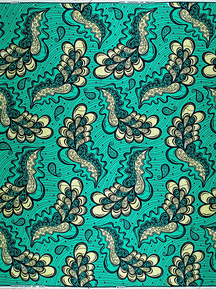 Vibrant teal fabric intricate cream wax hollandais vlw3067.012
