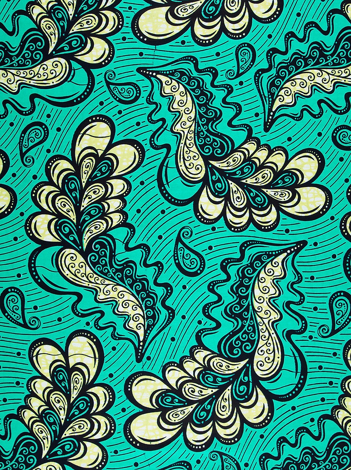 Vibrant turquoise fabric intricate paisley wax hollandais vlw3067.012