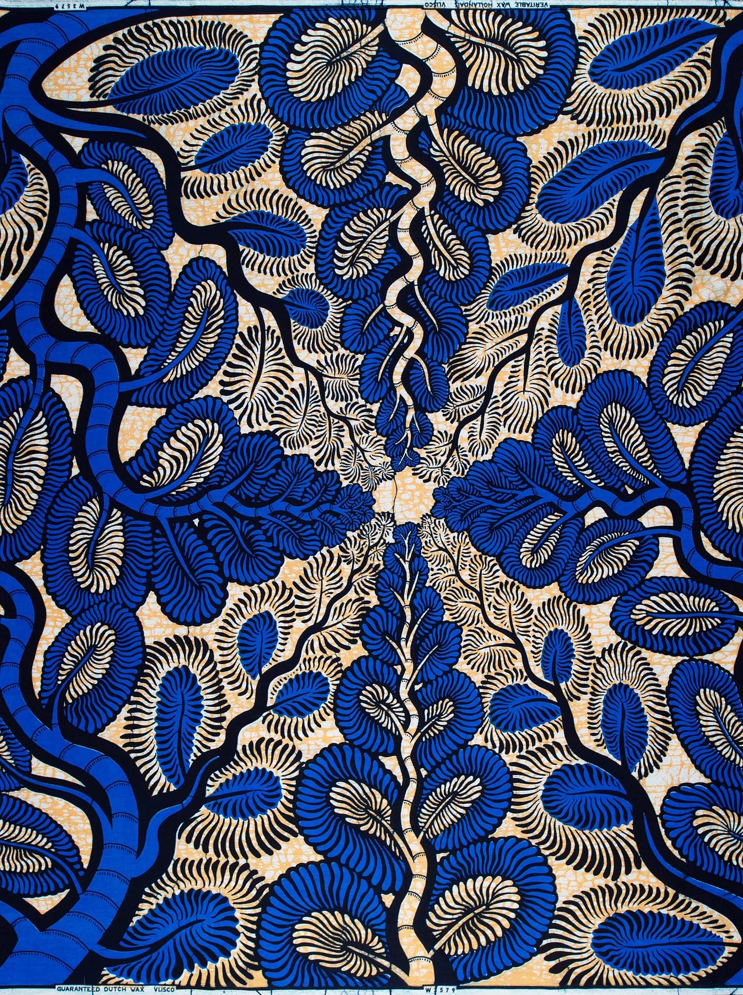Vibrant blue cream patterned african wax hollandais vlw3579.002