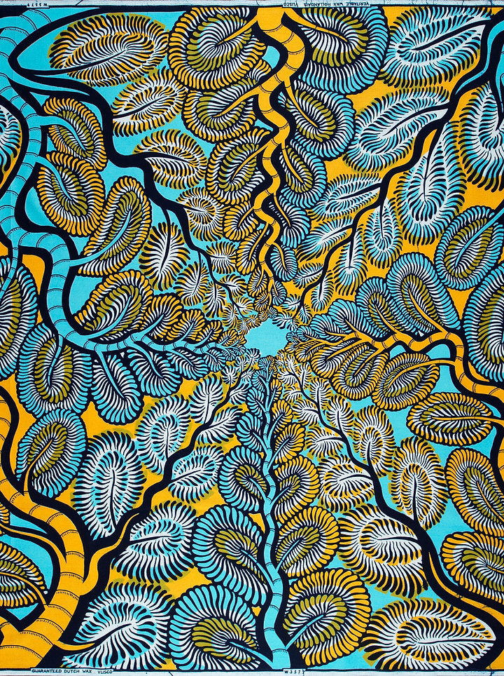 Vibrant turquoise gold african print wax hollandais vlw3579.004
