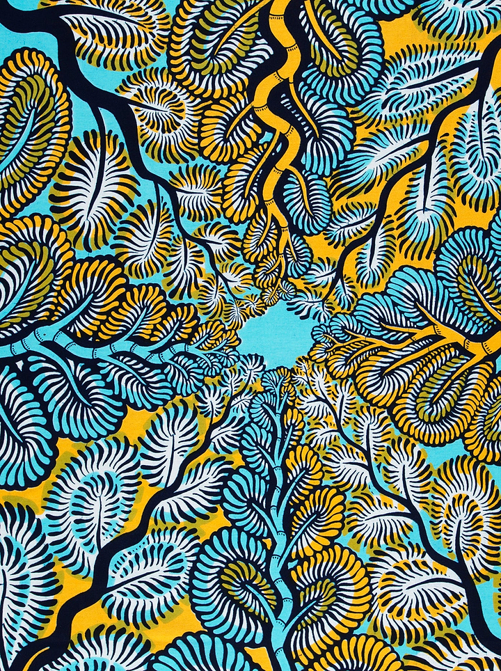 Vibrant abstract patterned fabric leaf-like wax hollandais vlw3579.004