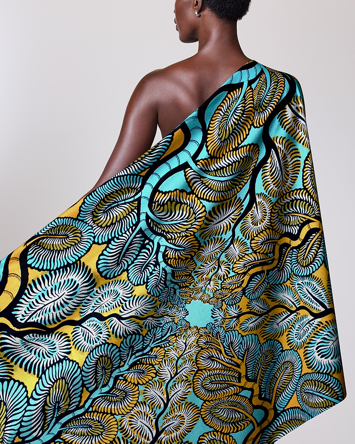 Vibrant turquoise gold patterned african wax hollandais vlw3579.004