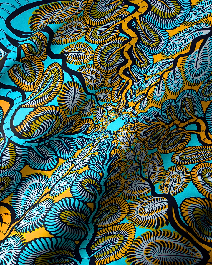 Vibrant turquoise gold fabric bold wax hollandais vlw3579.004