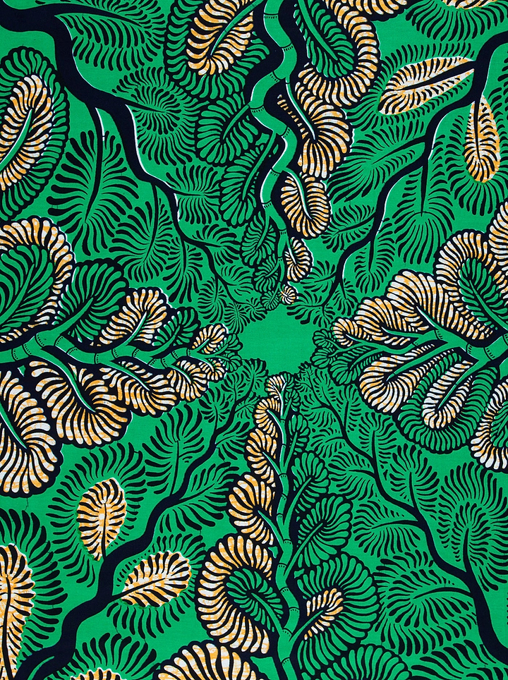 Vibrant green fabric intricate leaf wax hollandais vlw3579.005