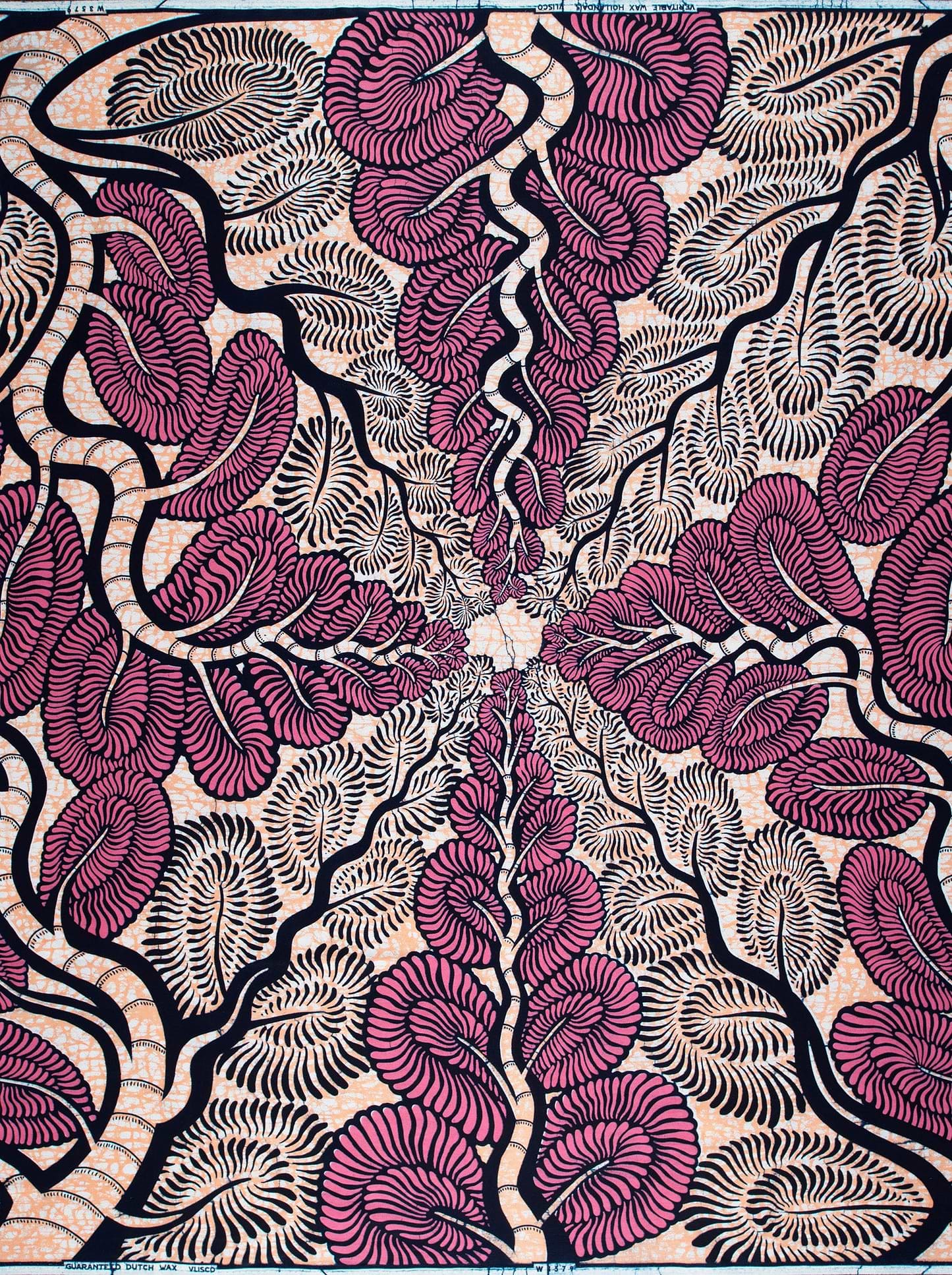 Vibrant purple black leaf-patterned african wax hollandais vlw3579.006