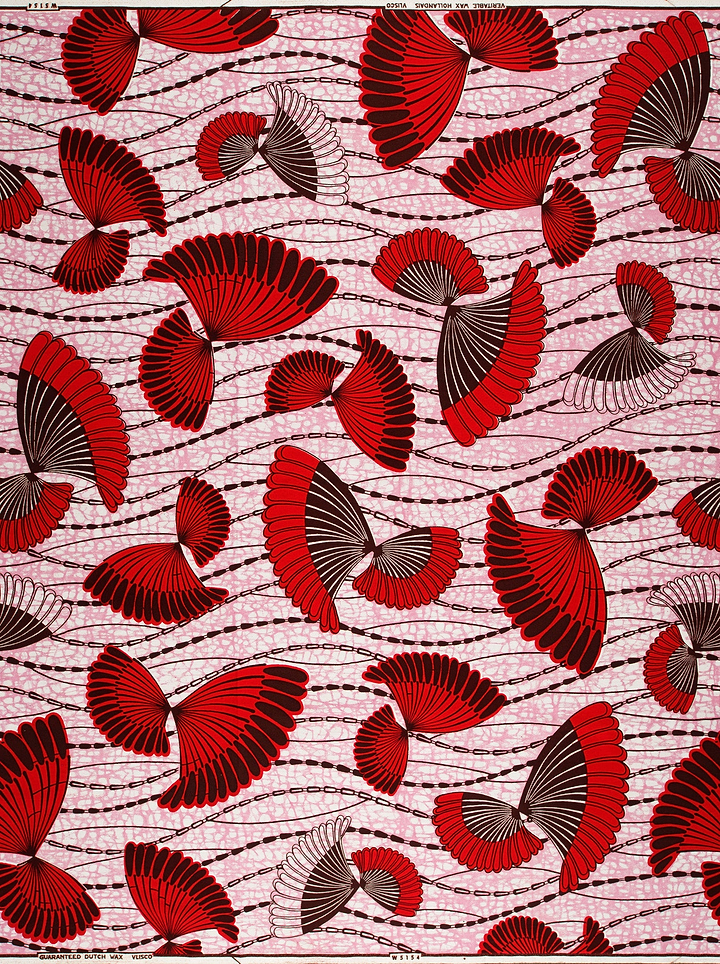 Vibrant red black fan-shaped motifs wax hollandais vlw5154.006