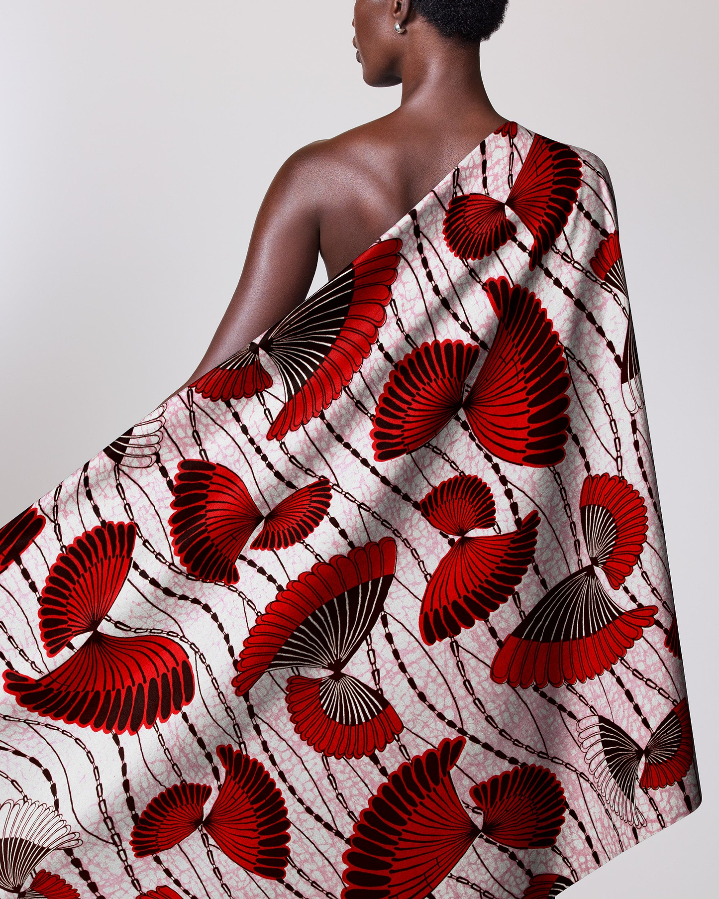 Vibrant red black fan-patterned fabric wax hollandais vlw5154.006