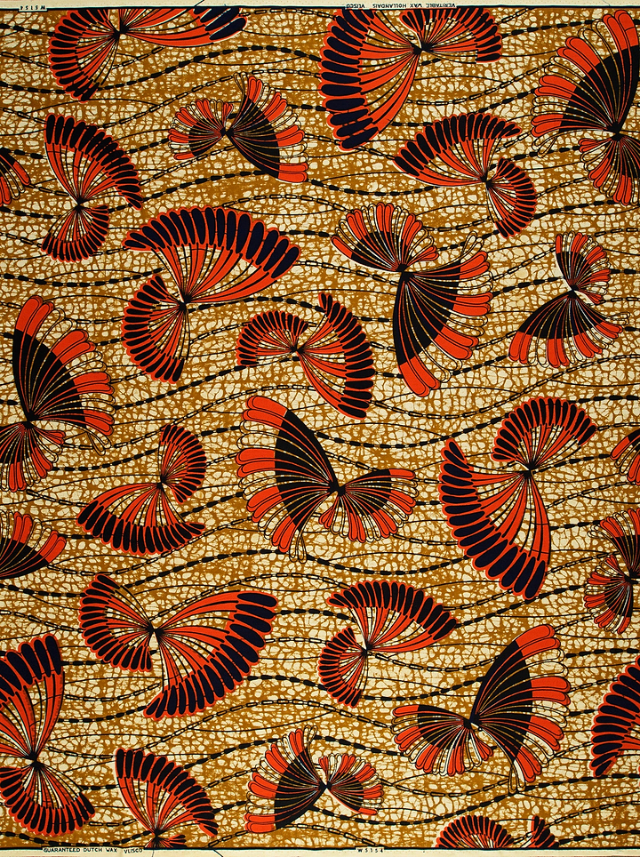 Vibrant red black fan-shaped motifs wax hollandais vlw5154.010
