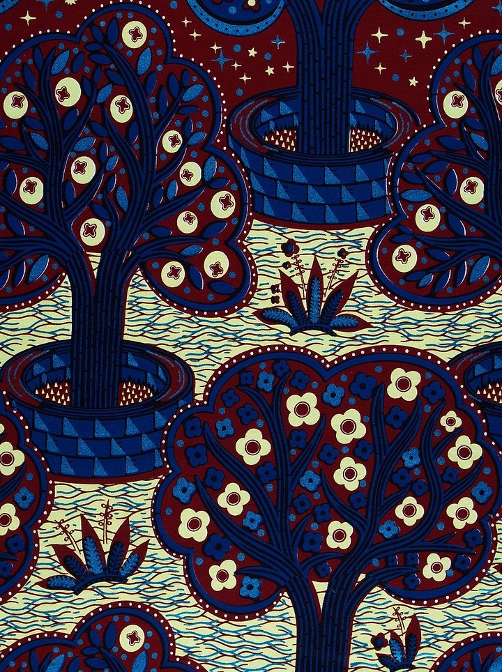 Deep blue maroon patterned fabric wax hollandais vlw5403.002