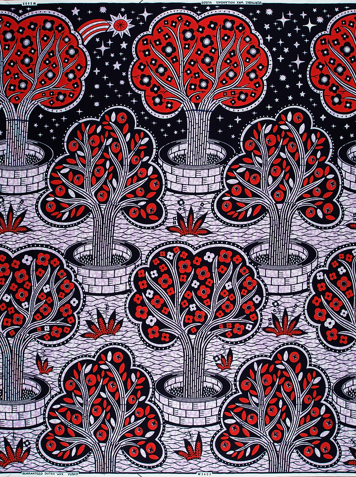 Red black stylized trees white wax hollandais vlw5403.004