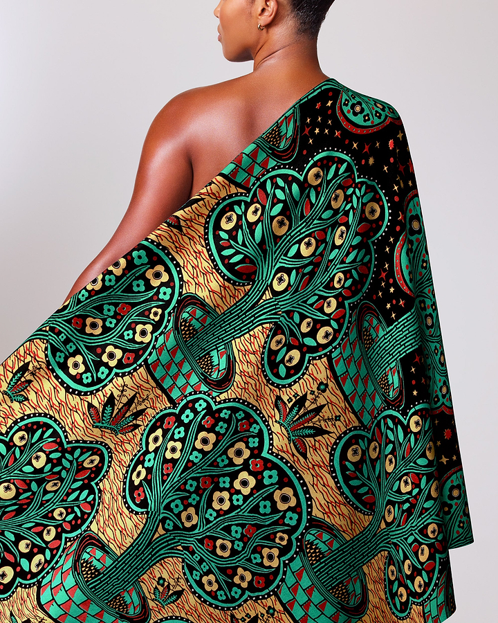 Vibrant one-shoulder wrap dress made wax hollandais vlw5403.007