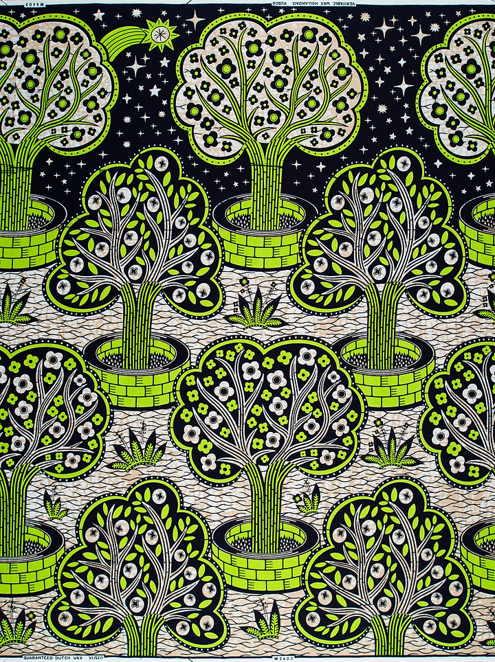 Vibrant lime green black patterned wax hollandais vlw5403.008