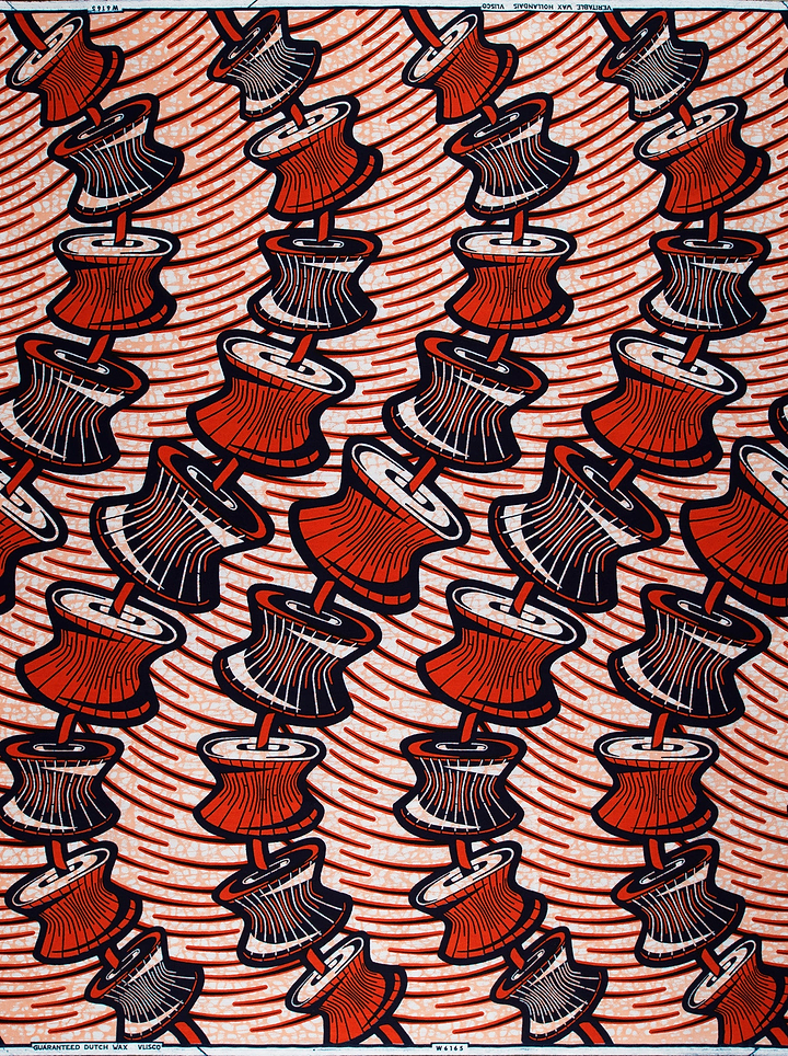 Red black spool-shaped motifs patterned wax hollandais vlw6165.007