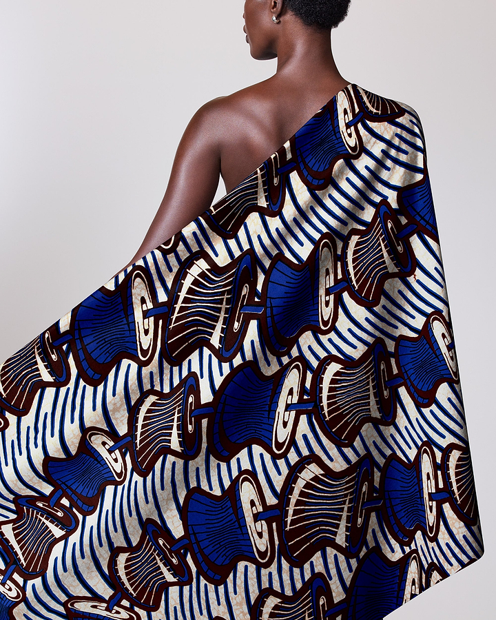 Vibrant blue brown white patterned wax hollandais vlw6165.009