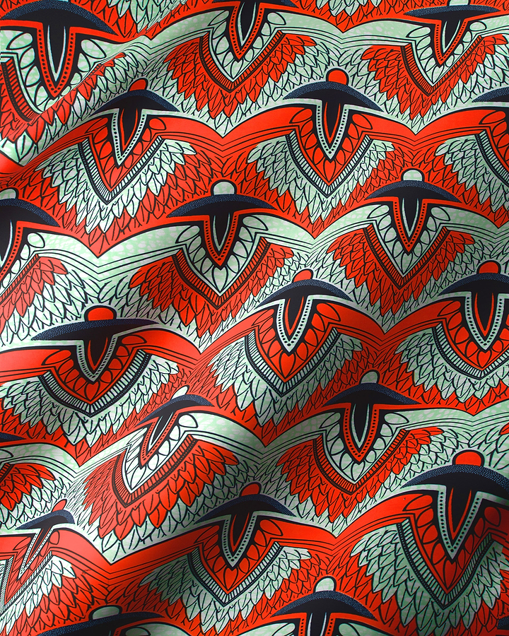 Vibrant red white black patterned wax hollandais vlw7312.006
