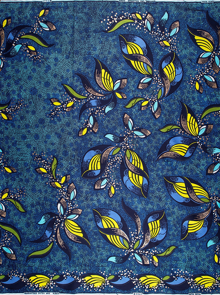 Vibrant blue african print fabric satin royal vlw9067.008