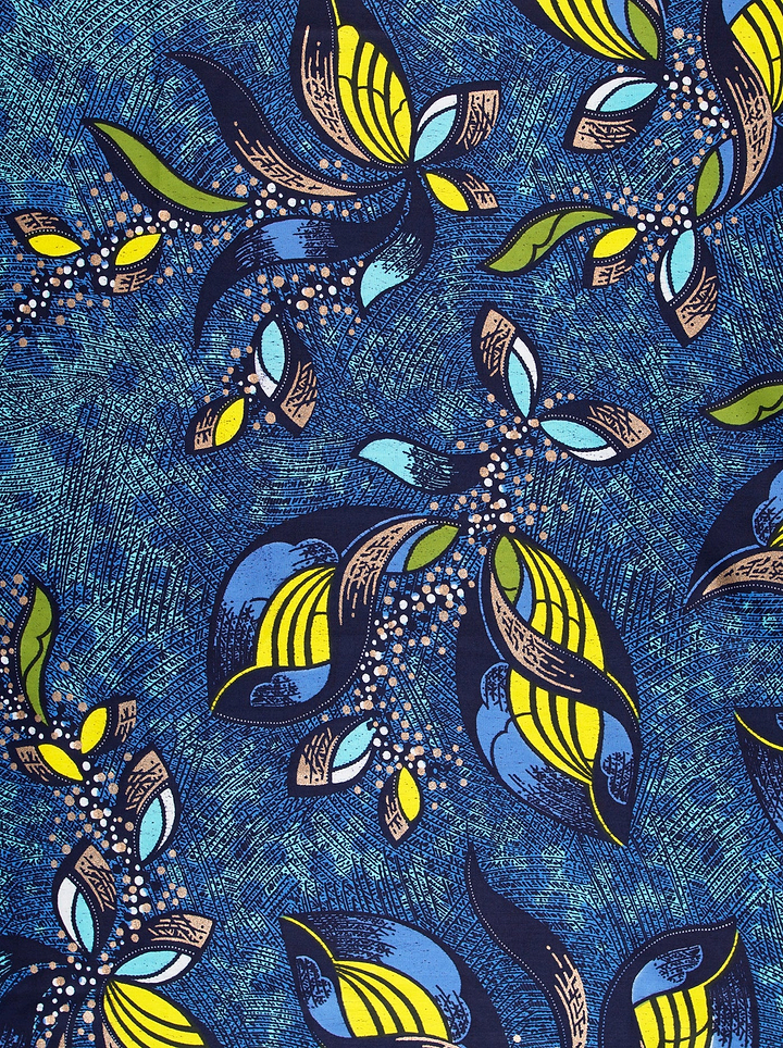Vibrant blue african print fabric satin royal vlw9067.008