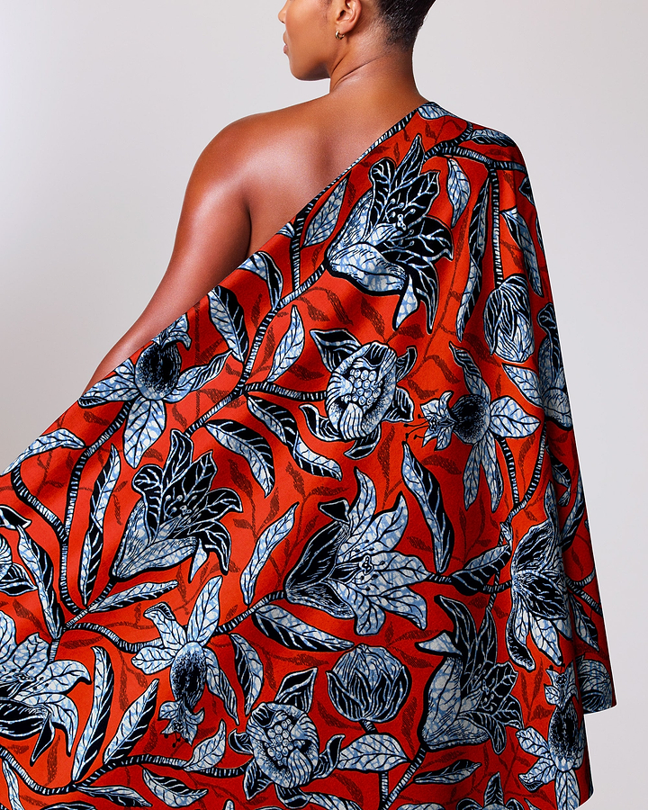Vibrant red one-shoulder wrap dress wax hollandais vlw9238.005