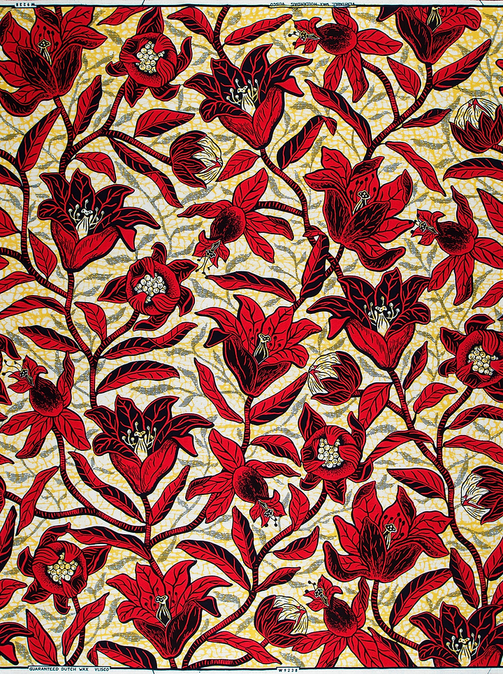Vibrant red floral patterned fabric wax hollandais vlw9238.006