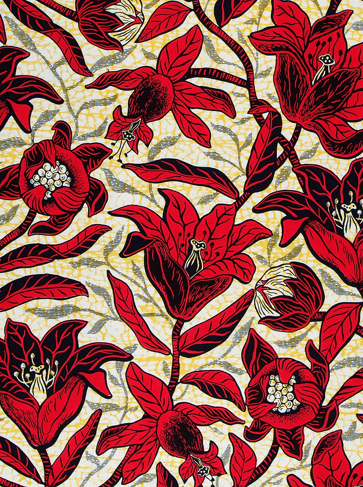 Vibrant red floral fabric bold wax hollandais vlw9238.006