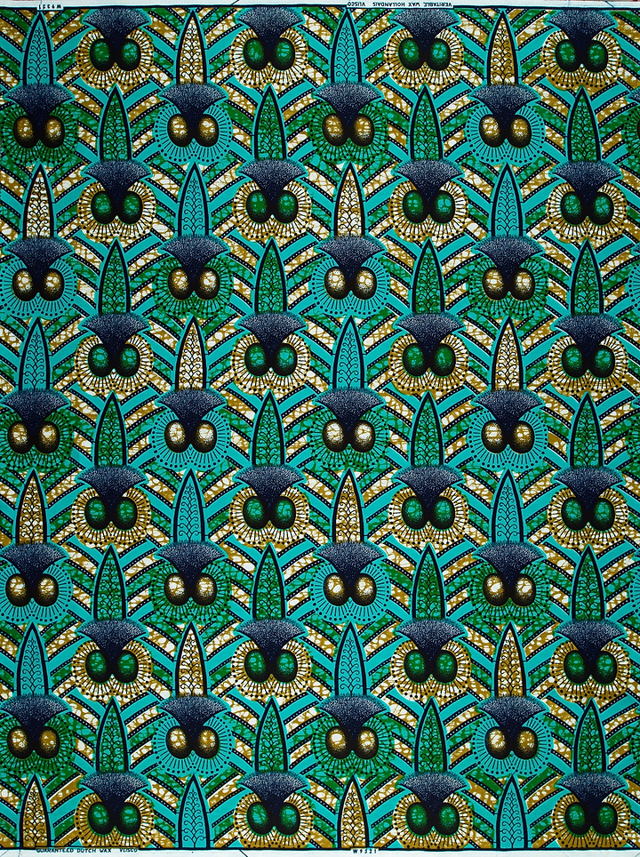 Vibrant teal gold african print wax hollandais vlw9321.002