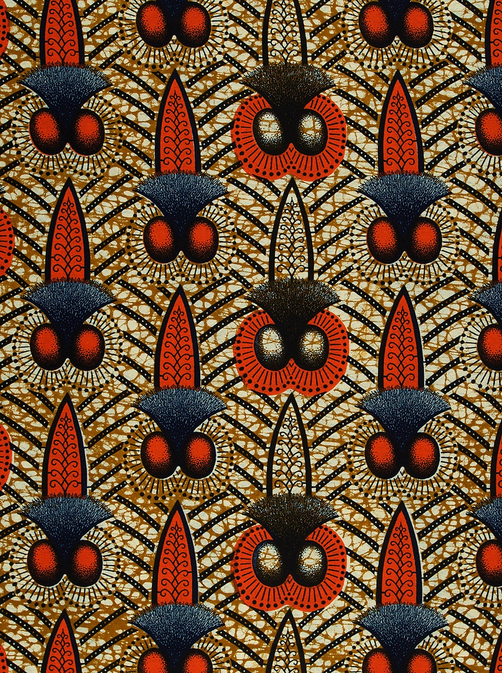 Vibrant red navy blue patterned wax hollandais vlw9321.003