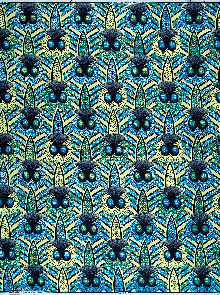 Vibrant blue green patterned fabric wax hollandais vlw9321.006